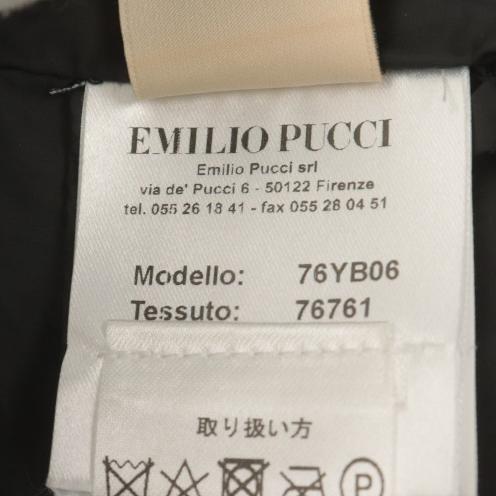 ■ Emilio Pucci エミリオプッチ ダウンベスト ノースリーブ アウター 取り外し式フード 総柄 76YB06 レディース 38 (S相当) 白黒 ブルー