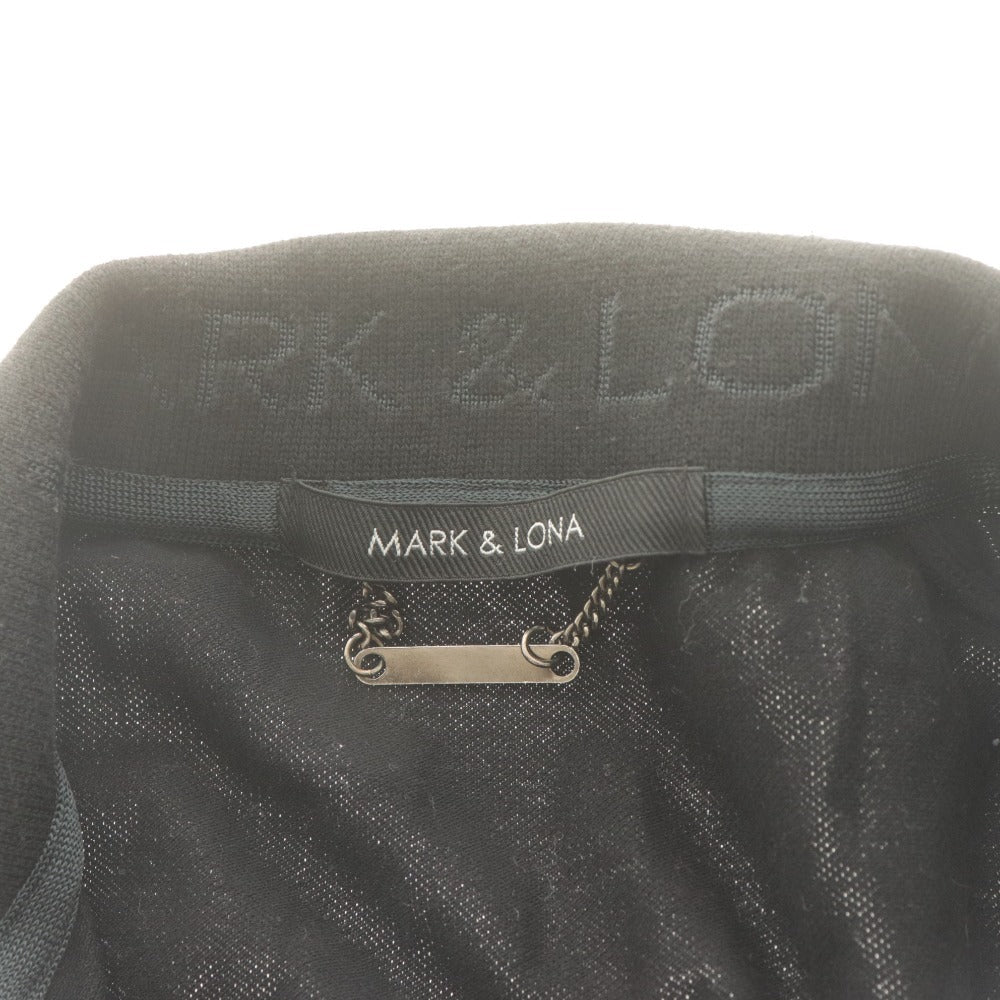 ■ MARK&LONA マークアンドロナ スキッパーポロシャツ 半袖 トップス ビーズ ドクロ 日本製 レディース S ブラック 黒 ゴルフウェア