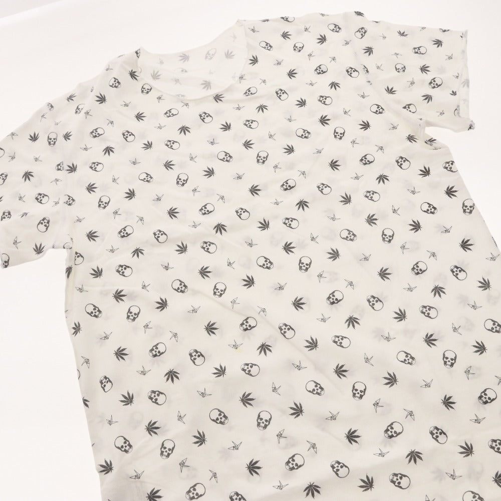 ■ ルシアンペラフィネ lucien pellat-finet Tシャツ 半袖 トップス カットソー スカル ドクロ 総柄 レディース L ホワイト系