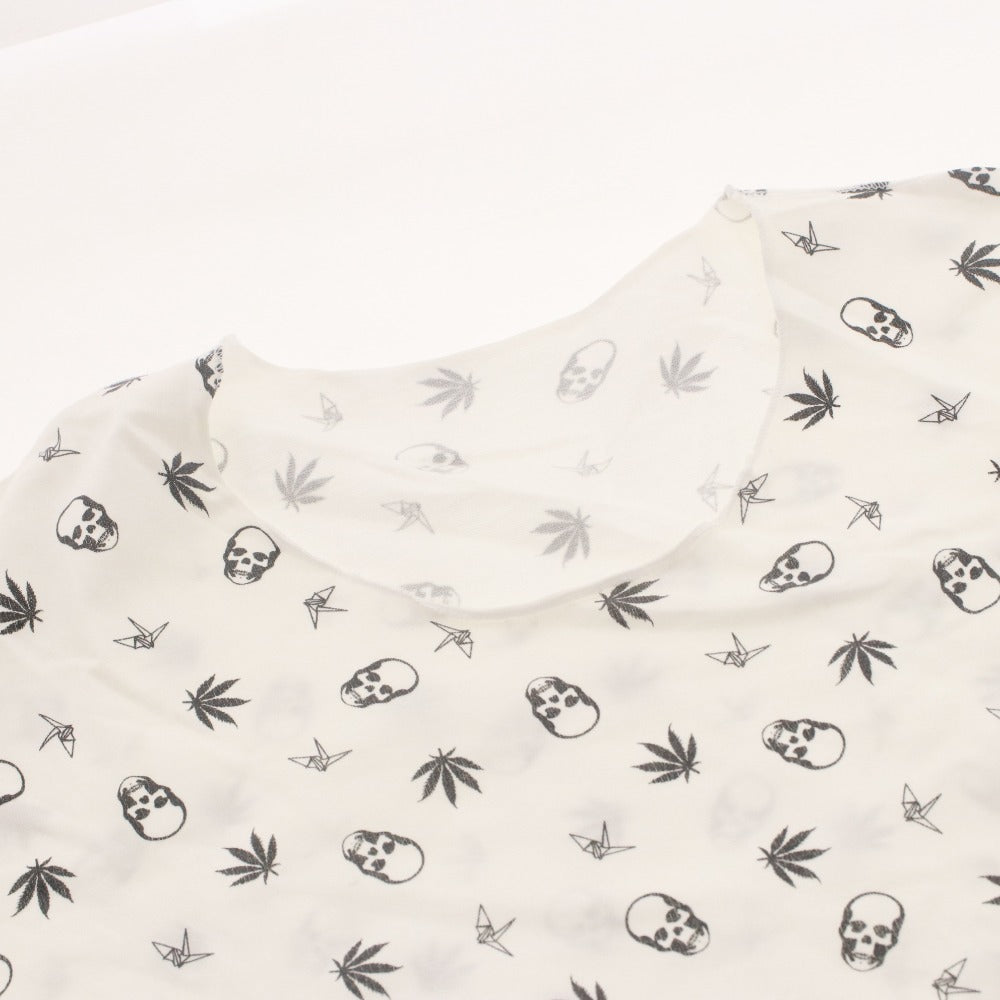 ■ ルシアンペラフィネ lucien pellat-finet Tシャツ 半袖 トップス カットソー スカル ドクロ 総柄 レディース L ホワイト系