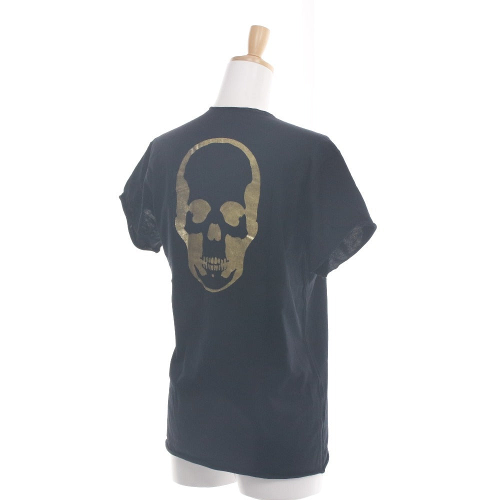 ■ ルシアンペラフィネ Tシャツ 半袖 Vネック トップス カットソー スカル ドクロ バックプリント レディース XS ブラック系