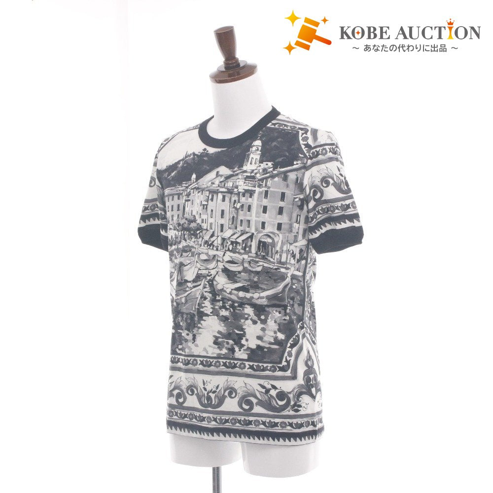 ■ ドルチェアンドガッバーナ DOLCE&GABBANA Tシャツ 半袖 トップス ドルガバ 総柄 モノトーン メンズ 48(M相当）ホワイト ブラック系