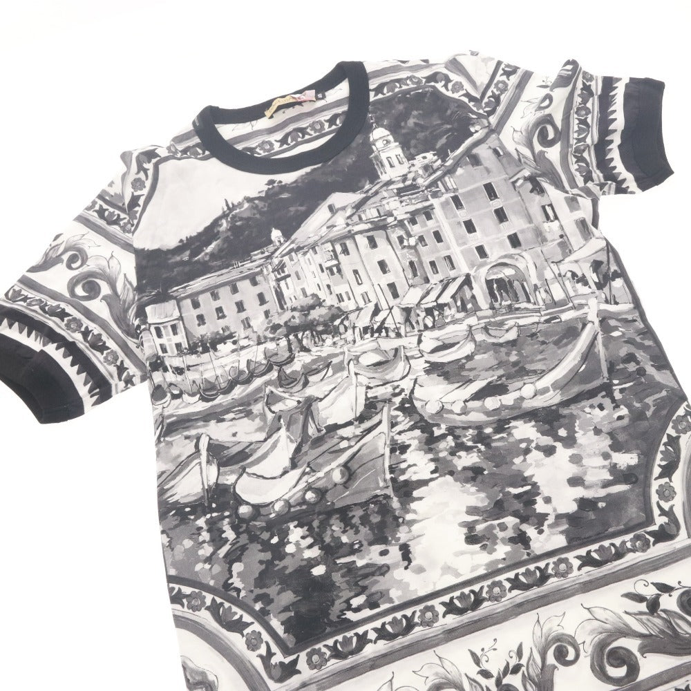 ■ ドルチェアンドガッバーナ DOLCE&GABBANA Tシャツ 半袖 トップス ドルガバ 総柄 モノトーン メンズ 48(M相当）ホワイト ブラック系