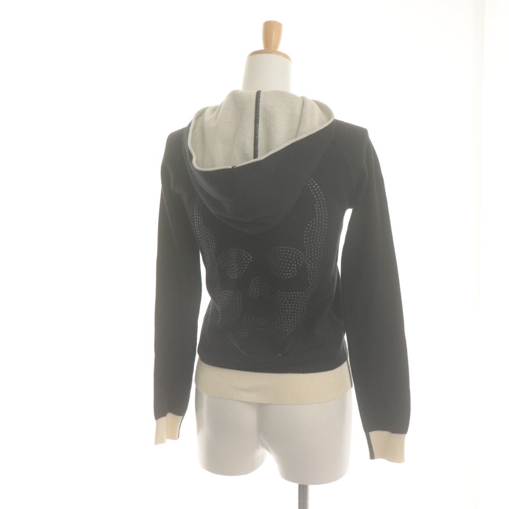 ■ Lucien Pellat-Finet ルシアンペラフィネ パーカー 長袖 トップス ジップアップ フーディ スカル カシミヤ混 レディース XS ブラック