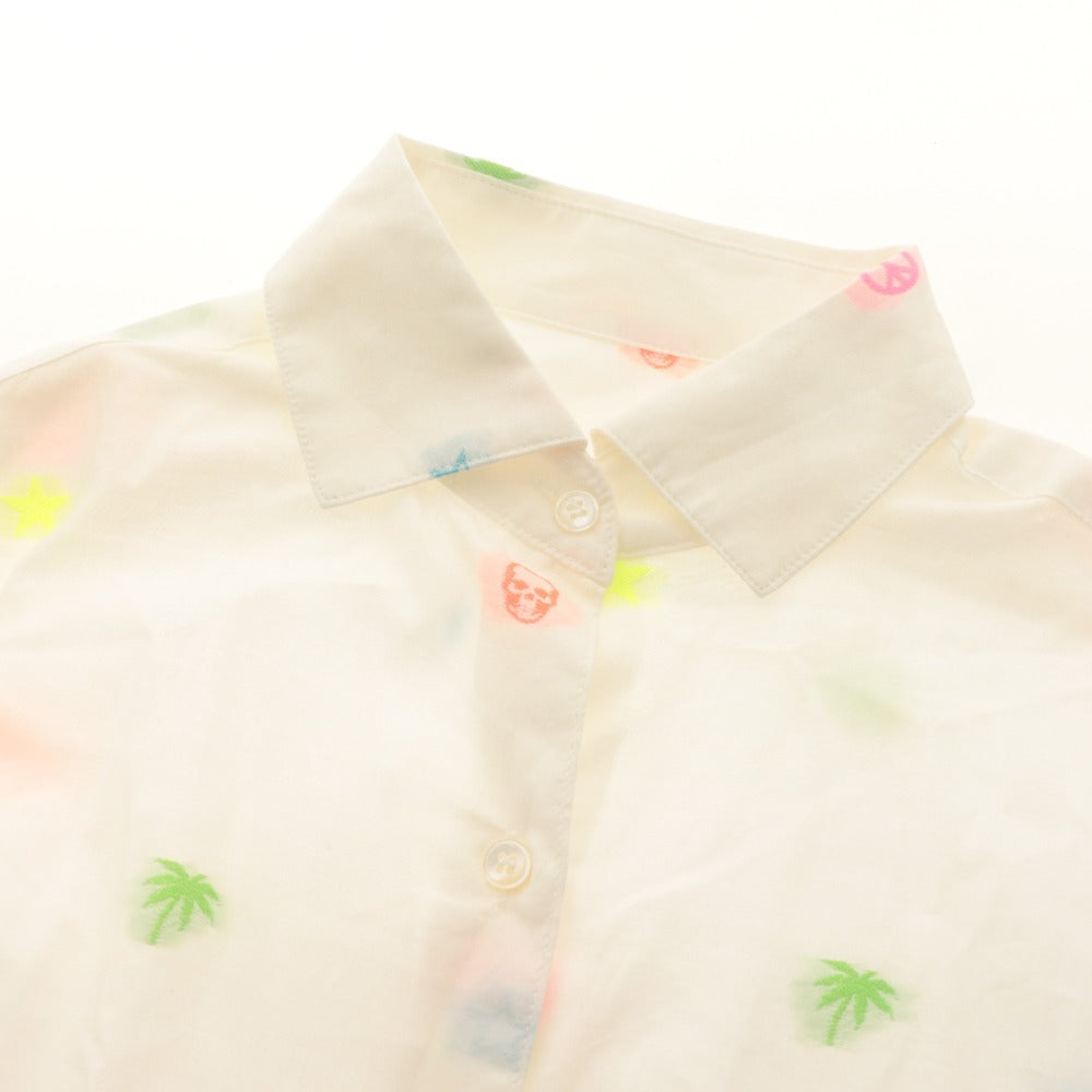 ■ Lucien Pellat-Finet ルシアンペラフィネ ロングシャツ 長袖 トップス 総柄 刺繍 スカル レディース S ホワイト