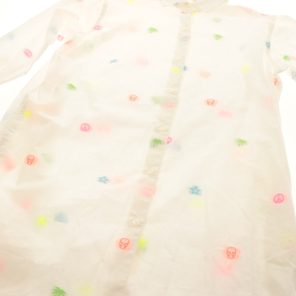 ■ Lucien Pellat-Finet ルシアンペラフィネ ロングシャツ 長袖 トップス 総柄 刺繍 スカル レディース S ホワイト