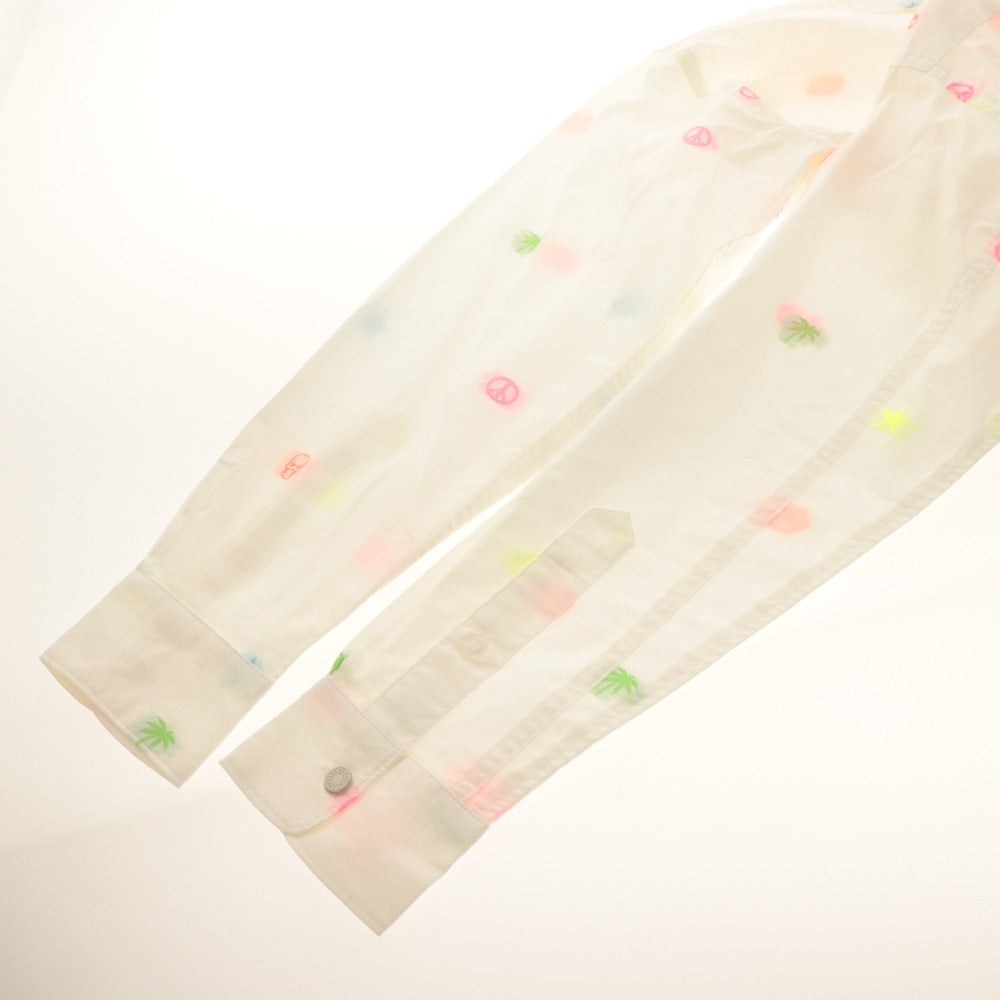 ■ Lucien Pellat-Finet ルシアンペラフィネ ロングシャツ 長袖 トップス 総柄 刺繍 スカル レディース S ホワイト