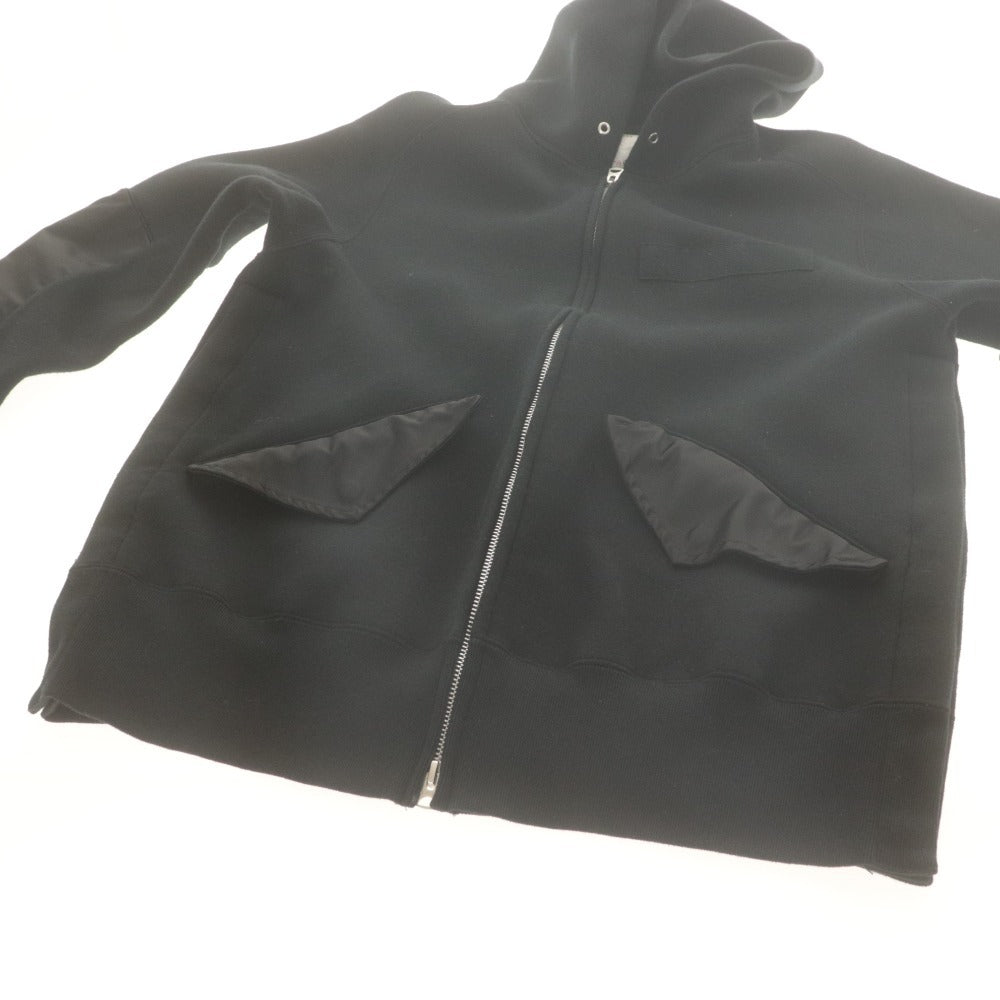 ■ sacai サカイ パーカー ブルゾン 長袖 アウター ダブルジップ フーディ ドッキング レディース 1 ブラック