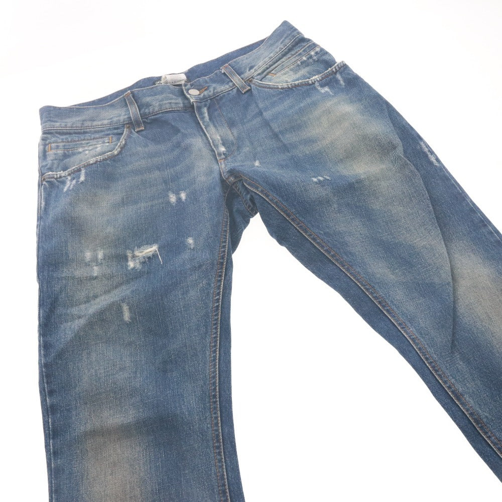 ■ ドルチェアンドガッバーナ DOLCE & GABBANA デニムパンツ ジーンズ ボトムス スリムテーパード ダメージ加工 メンズ48(L相当）ブルー系