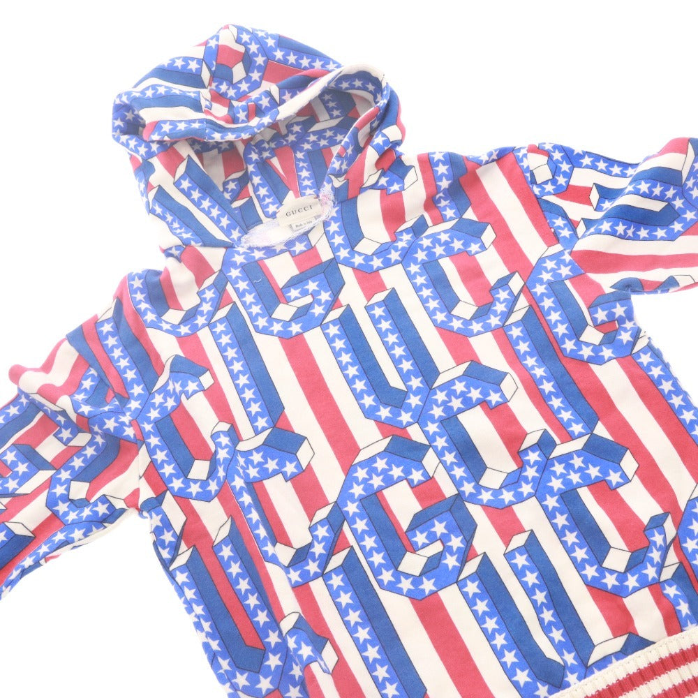 ■ グッチ GUCCI パーカー フーディー 長袖 ダメージ加工 星 イタリア製 キッズ ジュニア 12(150cm相当）ホワイト レッド ブルー