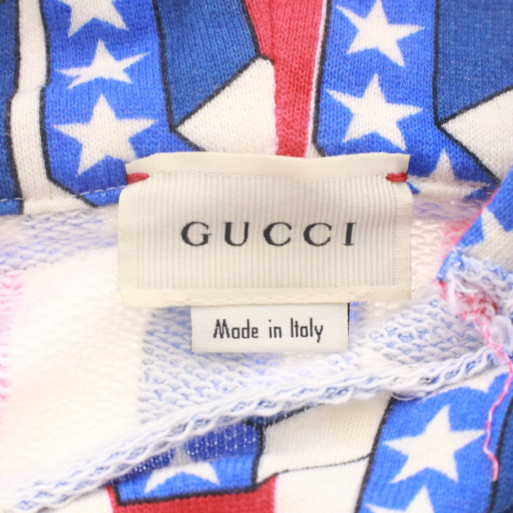■ グッチ GUCCI パーカー フーディー 長袖 ダメージ加工 星 イタリア製 キッズ ジュニア 12(150cm相当）ホワイト レッド ブルー