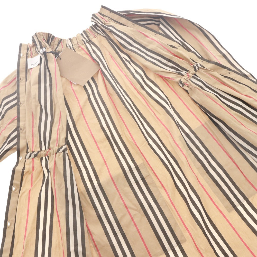 ■ バーバリー BURBERRY ワンピース 長袖 アイコンストライプ 子供服 キッズ ジュニア 10Y 140 ベージュ系 未使用 タグ付き