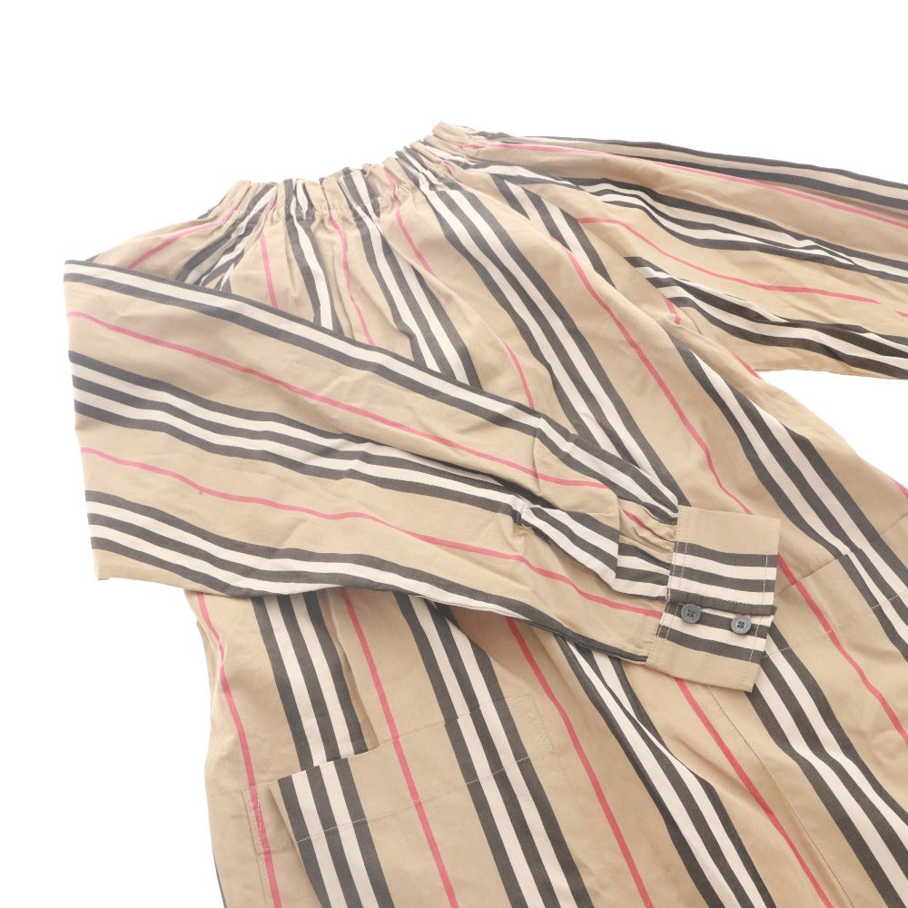 ■ バーバリー BURBERRY ワンピース 長袖 アイコンストライプ 子供服 キッズ ジュニア 10Y 140 ベージュ系 未使用 タグ付き