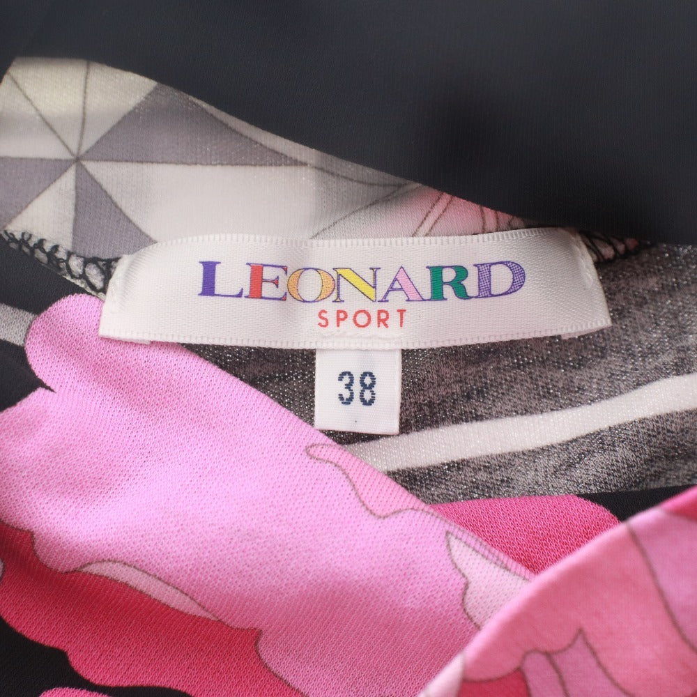 ■ レオナールスポーツ LEONARD SPORT カットソー 長袖 トップス ハイネック 花柄 日本製 レディース 38(M相当）ピンク ブラック系