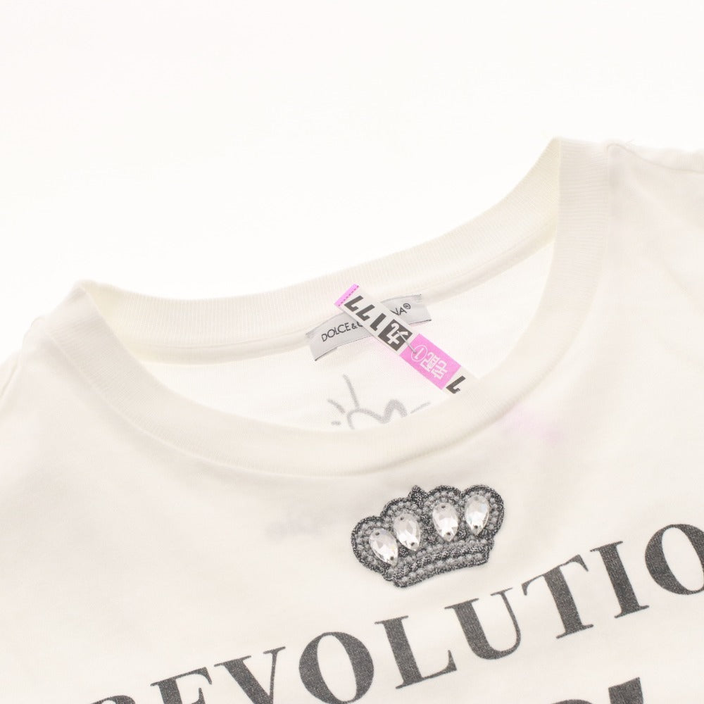 ■ ドルチェアンドガッバーナ DOLCE&GABBANA Tシャツ 半袖 トップス ラインストーン 子供服 キッズ ジュニア 9/10(132-143cm） ホワイト