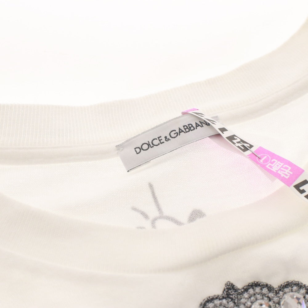 ■ ドルチェアンドガッバーナ DOLCE&GABBANA Tシャツ 半袖 トップス ラインストーン 子供服 キッズ ジュニア 9/10(132-143cm） ホワイト