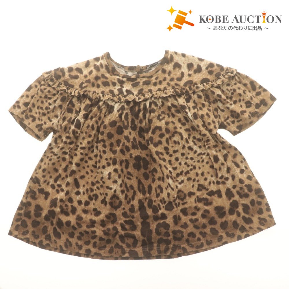 ■ ドルチェアンドガッバーナ Tシャツ 半袖 トップス フリル レオパード ひょう柄 子供服 キッズ ジュニア 9/10(132-143cm） ブラウン系