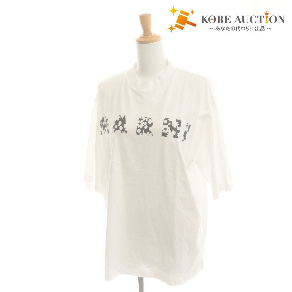 ■ MARNI マルニ Tシャツ カットソー 半袖 トップス クルーネック ロゴ フラワー レディース 48 ホワイト タグ付き 未使用