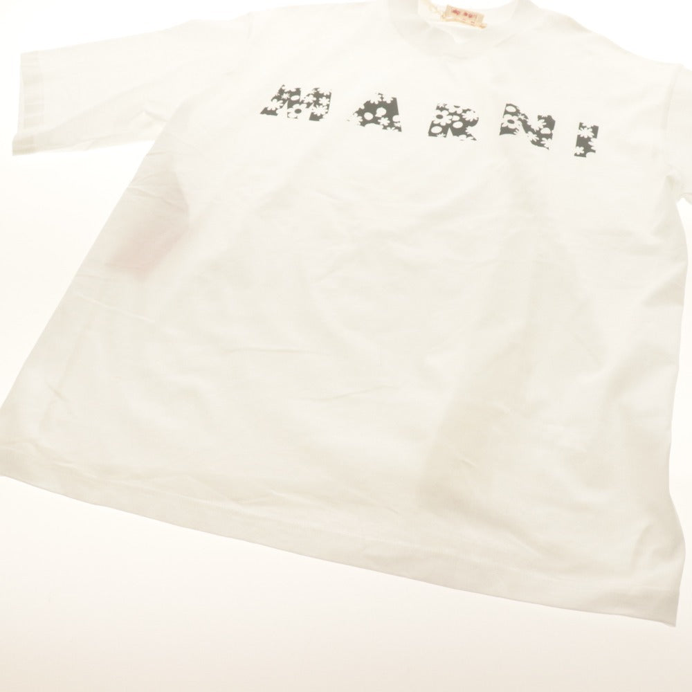 ■ MARNI マルニ Tシャツ カットソー 半袖 トップス クルーネック ロゴ フラワー レディース 48 ホワイト タグ付き 未使用