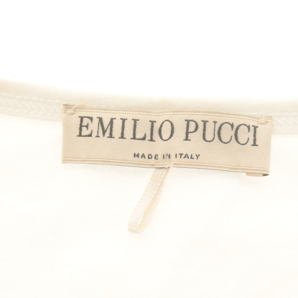 ■ EMILIO PUCCI エミリオプッチ Tシャツ 半袖 トップス プッチ柄 Vネック コットン レディース S ホワイト系