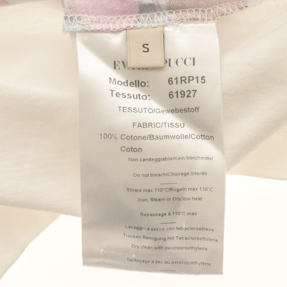 ■ EMILIO PUCCI エミリオプッチ Tシャツ 半袖 トップス プッチ柄 Vネック コットン レディース S ホワイト系