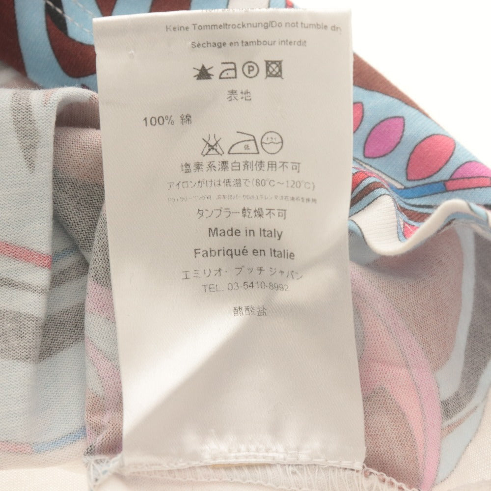 ■ EMILIO PUCCI エミリオプッチ Tシャツ 半袖 トップス プッチ柄 Vネック コットン レディース S ホワイト系