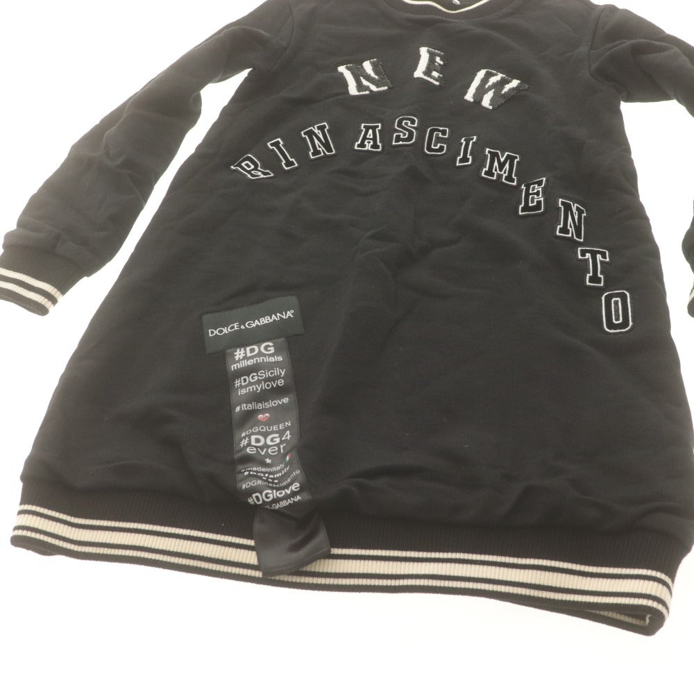 ■ ドルチェアンドガッバーナ DOLCE&GABBANA ワンピース 長袖 スウェット ワッペン 子供服 キッズ ジュニア 9/10(132-143cm）ブラック系