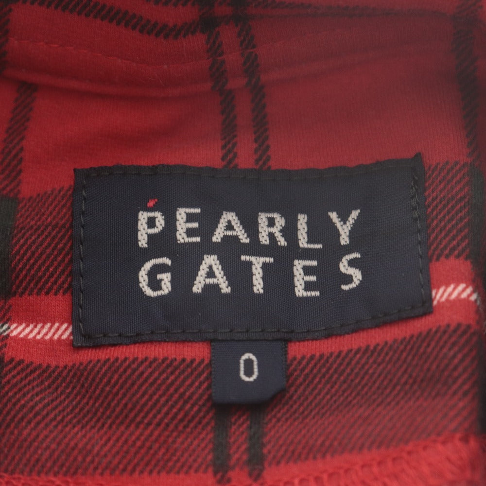 ■ PEARLY GATES パーリーゲイツ ポロシャツ 長袖 トップス チェック ロゴ 刺繍 ゴルフ レディース 0 レッド系