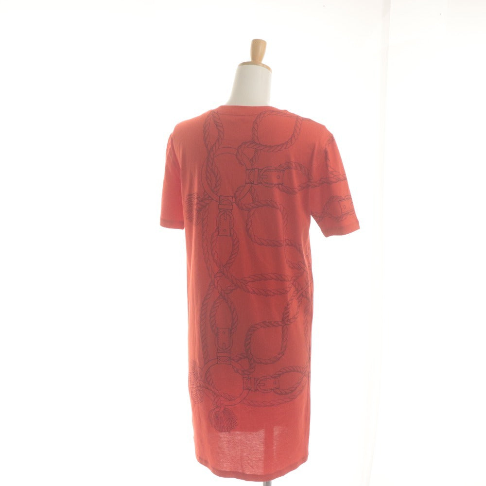 ■ HERMES エルメス Tシャツ ワンピース 半袖 トップス コットン 柄 レディース 34 オレンジ系