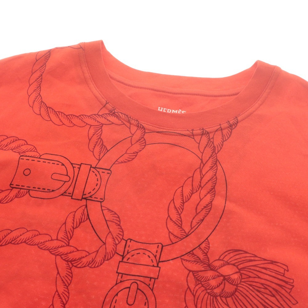 ■ HERMES エルメス Tシャツ ワンピース 半袖 トップス コットン 柄 レディース 34 オレンジ系