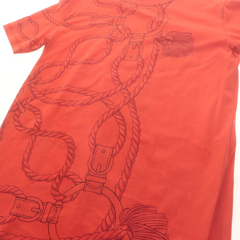■ HERMES エルメス Tシャツ ワンピース 半袖 トップス コットン 柄 レディース 34 オレンジ系