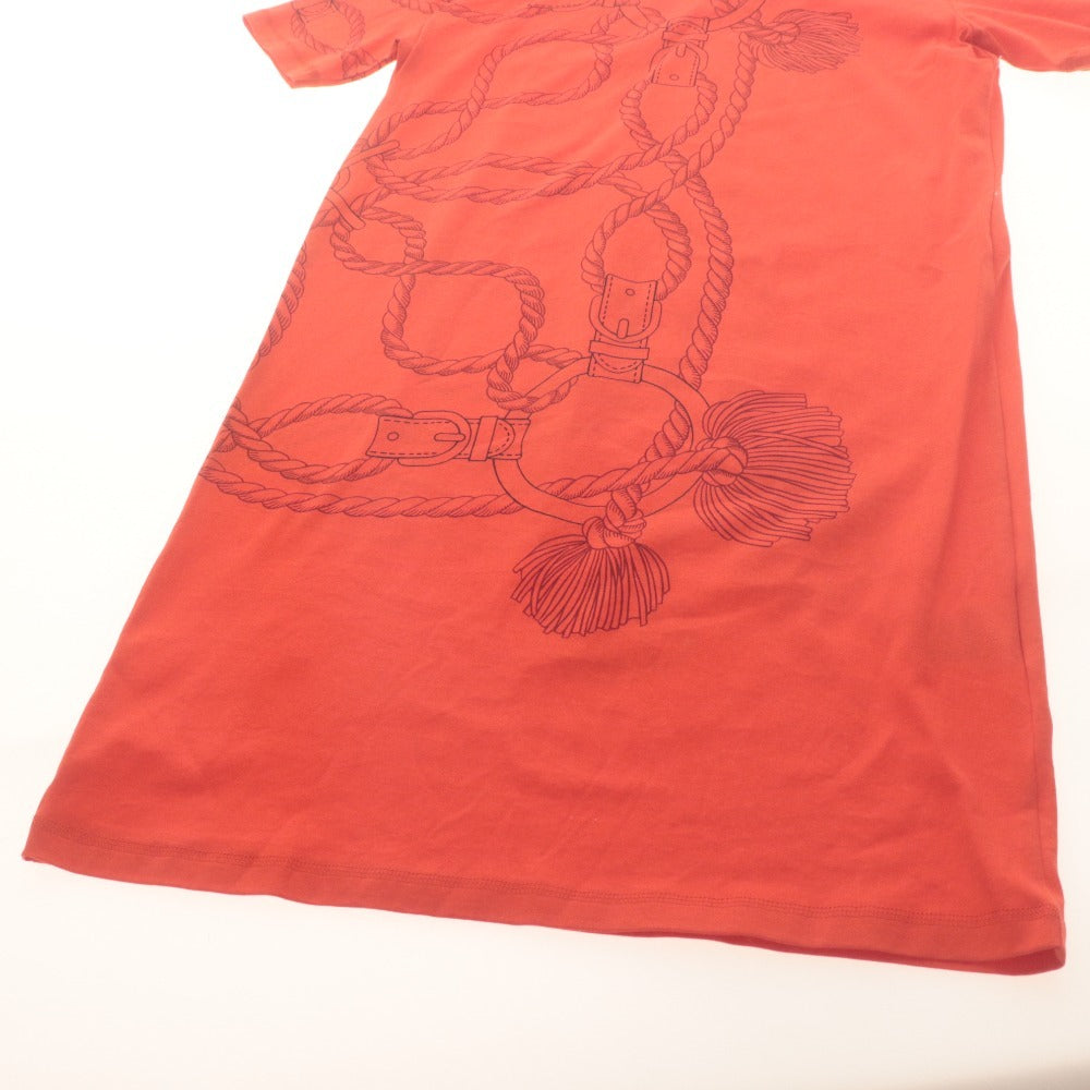 ■ HERMES エルメス Tシャツ ワンピース 半袖 トップス コットン 柄 レディース 34 オレンジ系