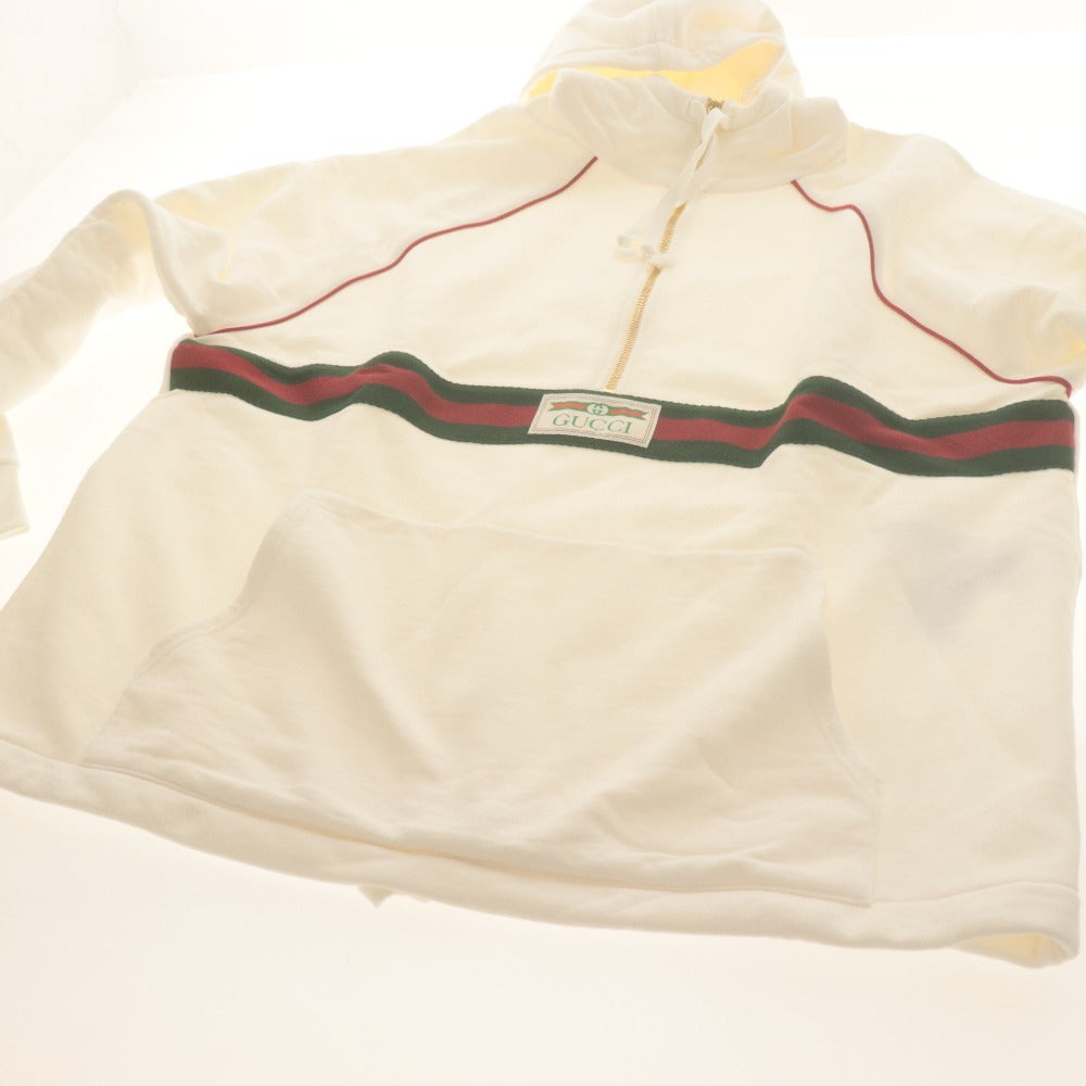 ■ GUCCI グッチ パーカー 長袖 トップス シェリーライン ハーフジップ フード メンズ M ホワイト