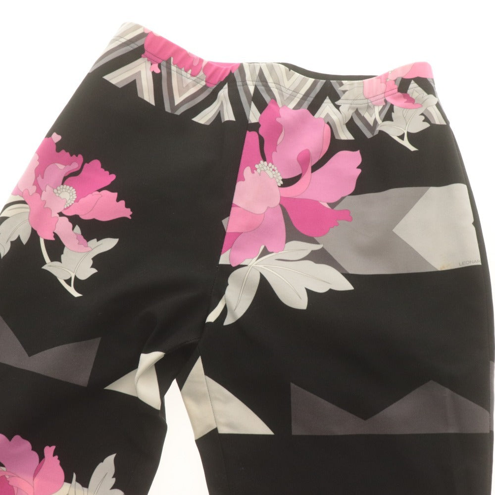 ■ レオナールスポーツ LEONARD SPORT パンツ ボトムス 日本製 花柄 ストレッチ 伸縮性 レディース 38(M相当） ピンク ブラック系