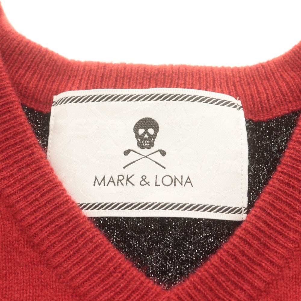 ■ マークアンドロナ MARK&LONA ニット 長袖 トップス カシミヤ セーター スカル ドクロ メンズ L ブラック レッド系
