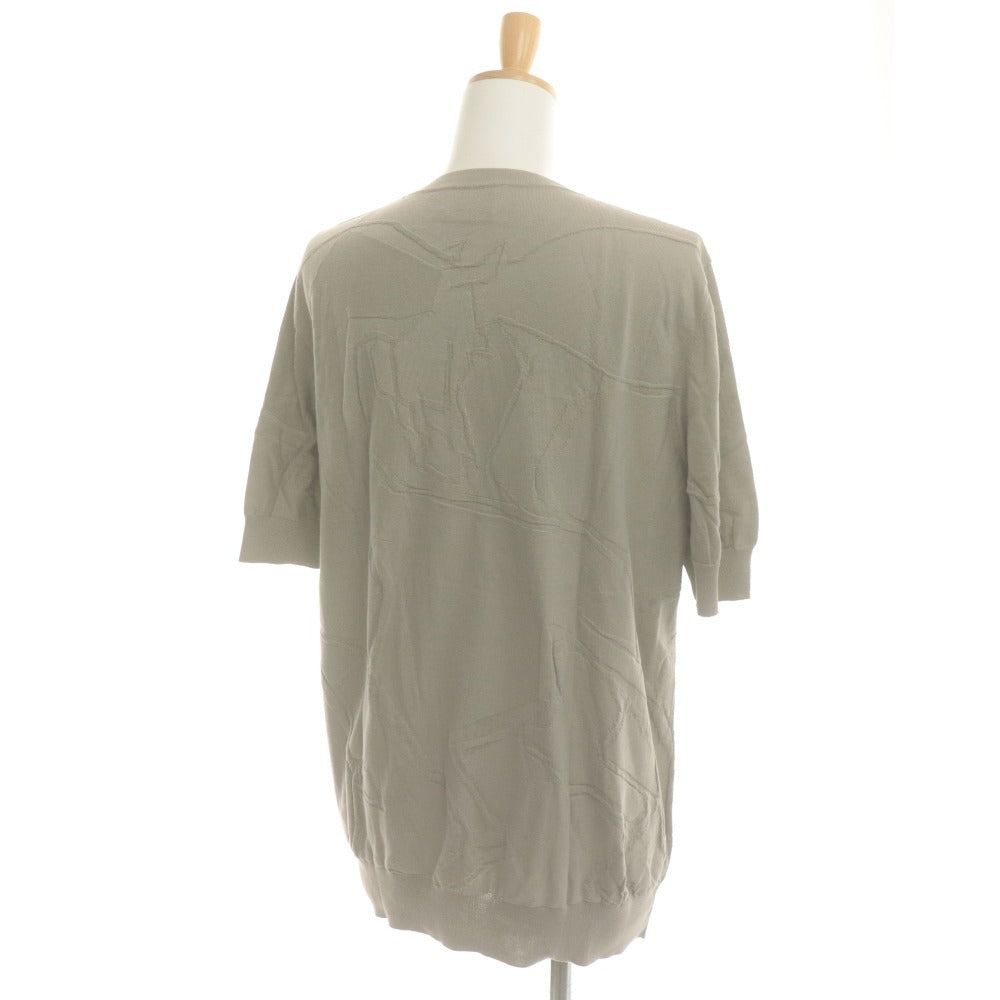 ■ HERMES エルメス 半袖Tシャツ ニット トップス 総柄 綿 イタリア製 レディース メンズ XL カーキグレー