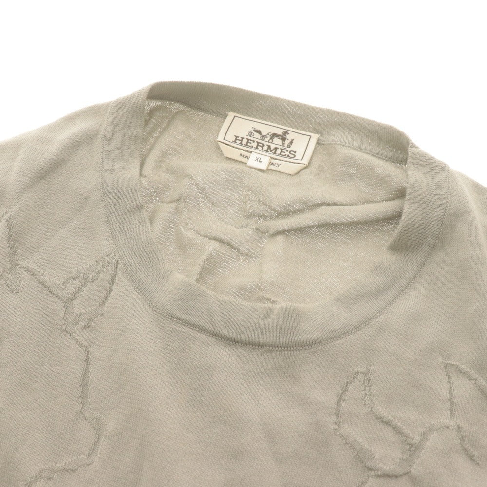 ■ HERMES エルメス 半袖Tシャツ ニット トップス 総柄 綿 イタリア製 レディース メンズ XL カーキグレー