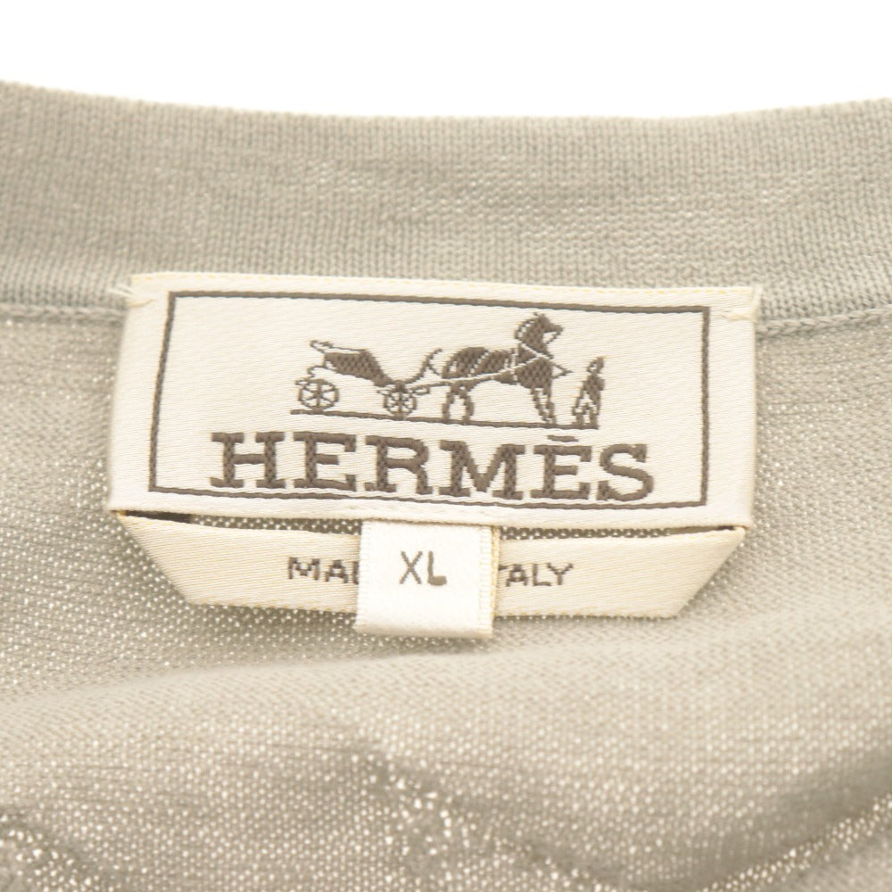 ■ HERMES エルメス 半袖Tシャツ ニット トップス 総柄 綿 イタリア製 レディース メンズ XL カーキグレー