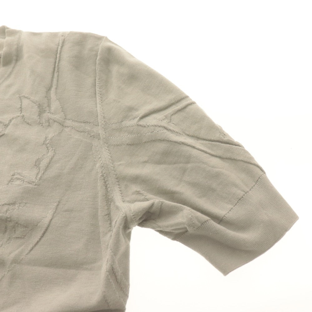 ■ HERMES エルメス 半袖Tシャツ ニット トップス 総柄 綿 イタリア製 レディース メンズ XL カーキグレー