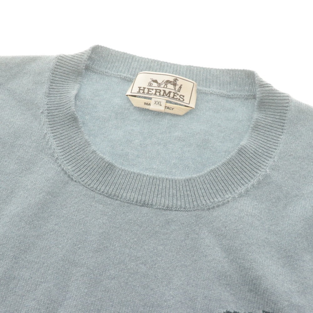 ■ HERMES セーター 長袖 トップス ニット Chess and Shadow 馬 チェス駒 カシミヤ レディース メンズ XXL ブルーグレー系 タグ付き 美品