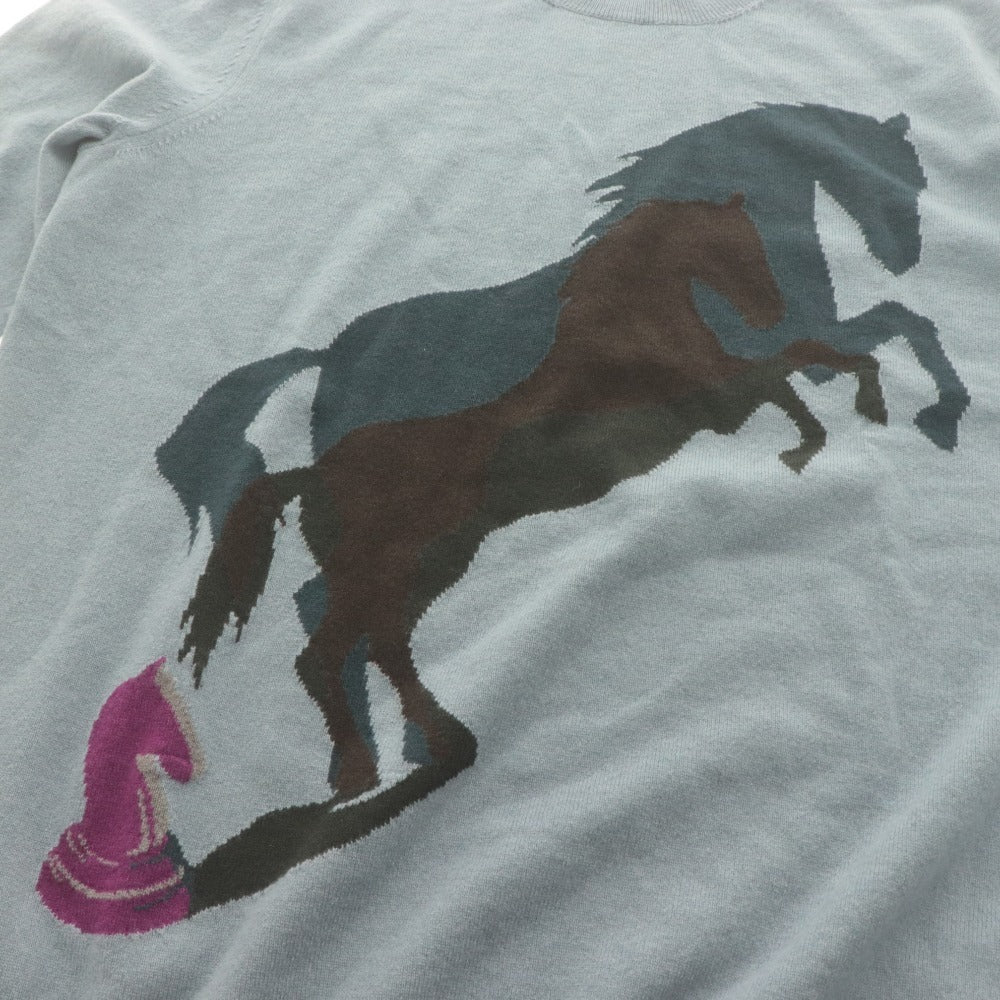 ■ HERMES セーター 長袖 トップス ニット Chess and Shadow 馬 チェス駒 カシミヤ レディース メンズ XXL ブルーグレー系 タグ付き 美品