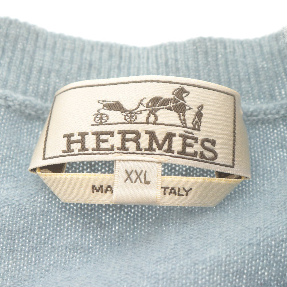 ■ HERMES セーター 長袖 トップス ニット Chess and Shadow 馬 チェス駒 カシミヤ レディース メンズ XXL ブルーグレー系 タグ付き 美品