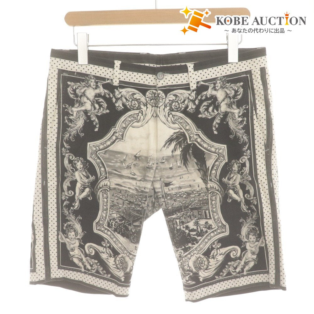 ■ DOLCE&GABBANA ドルガバ ハーフパンツ ショート ボトムス 春夏 GY28MT/FPFFV-A バロック調 天使 総柄 メンズ 48(L相当) 白黒