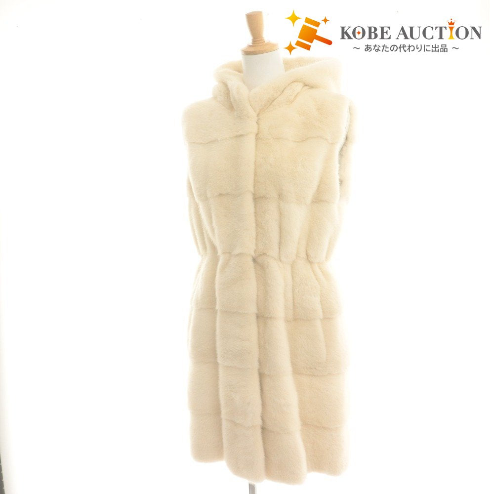 ■ Copenhagen Fur Agile Coat Jacket Platinum Quality Mink Fur Hood Women's 55 (M equivalent) Light Beige