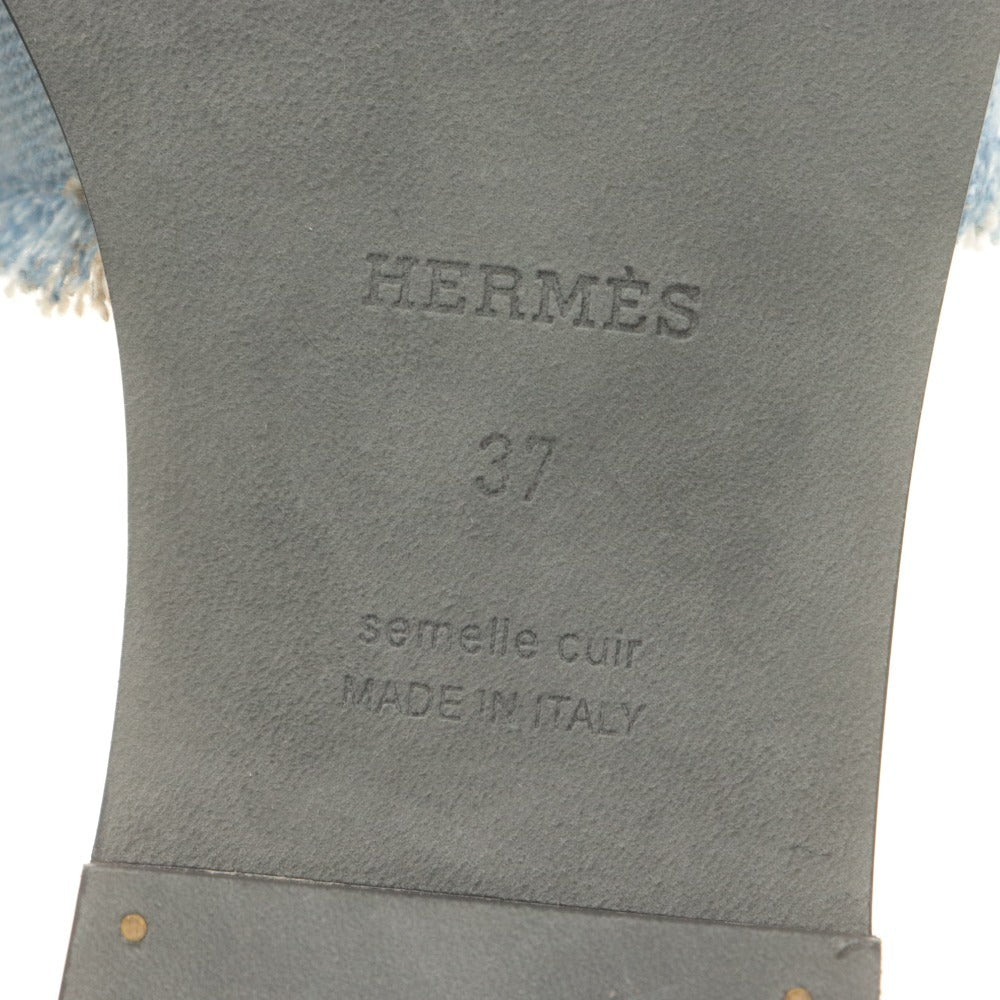 ■ エルメス HERMES サンダル オラン Oran 靴 ミュール フラット デニム フリンジ レディース 37(23.5~24.0相当) ライトブルー 付属品付き