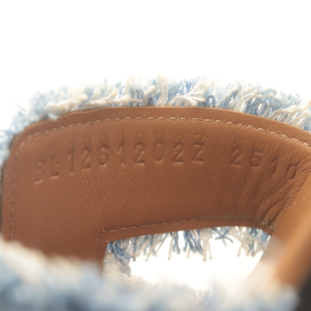 ■ エルメス HERMES サンダル オラン Oran 靴 ミュール フラット デニム フリンジ レディース 37(23.5~24.0相当) ライトブルー 付属品付き