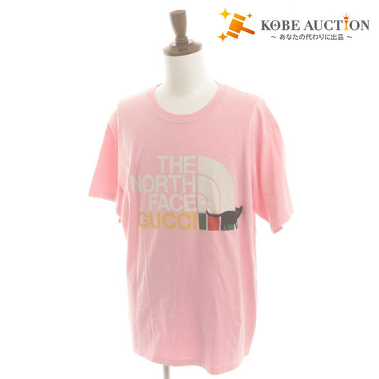 ■ グッチ×ノースフェイス GUCCI × THENORTHFACE Tシャツ 半袖 トップス コラボ ロゴ 黒猫 メンズ M ピンク系