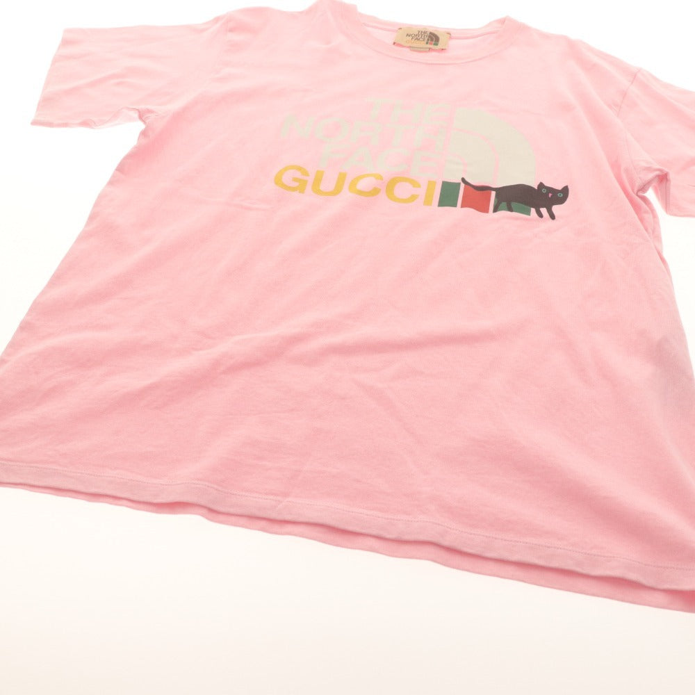 ■ グッチ×ノースフェイス GUCCI × THENORTHFACE Tシャツ 半袖 トップス コラボ ロゴ 黒猫 メンズ M ピンク系