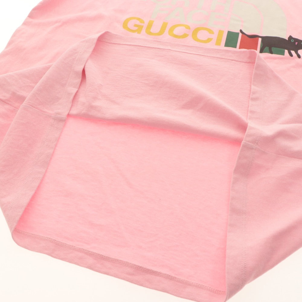 ■ グッチ×ノースフェイス GUCCI × THENORTHFACE Tシャツ 半袖 トップス コラボ ロゴ 黒猫 メンズ M ピンク系