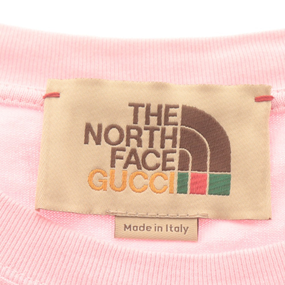 ■ グッチ×ノースフェイス GUCCI × THENORTHFACE Tシャツ 半袖 トップス コラボ ロゴ 黒猫 メンズ M ピンク系